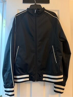 Men's Black Bomber Jacket with White Stripe Trim